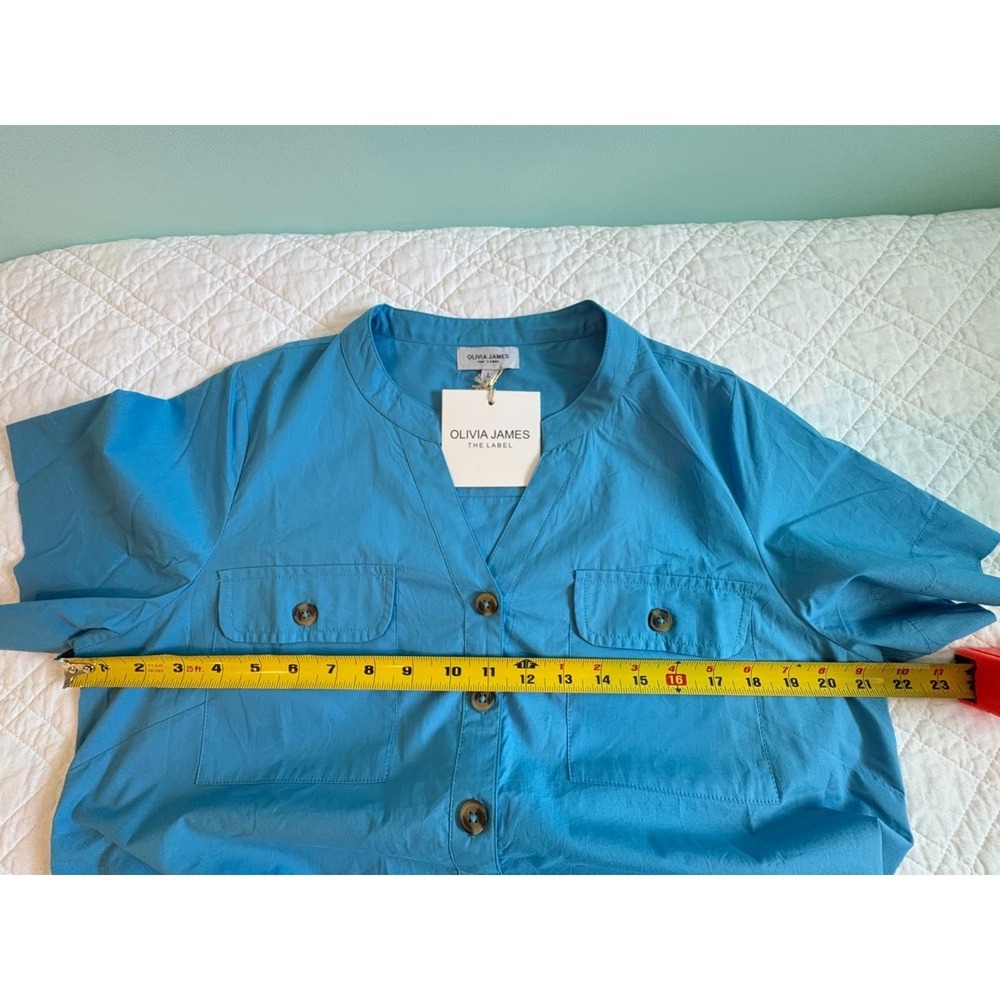 NWT Olivia James Womens Blue Belt Flap Pocket Utility Chic Mini Dress Size Large - Picture 14 of 16